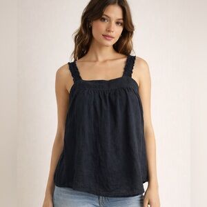 Cynthia Rowley 100% Linen Dark Navy Button-Front Tank (XS)